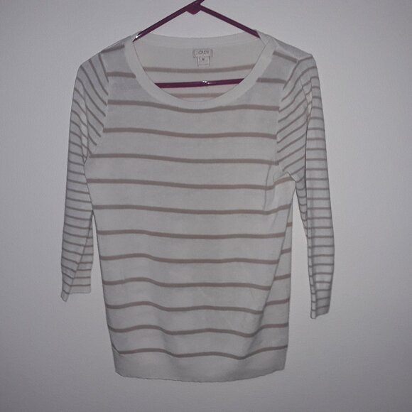 J. Crew junior medium beautiful cream w/tan stripes very lightweight sweater - Picture 1 of 6